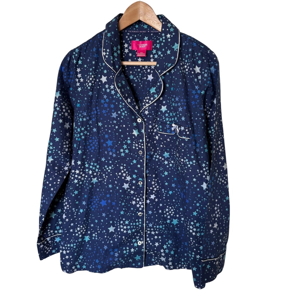 Victoria's Secret Pajama Top Women Medium Navy Blue Excellent Star Celestial